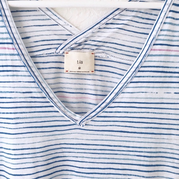 Anthropologie T.La Blue White Striped Tillie Shirt Medium - Picture 4 of 5